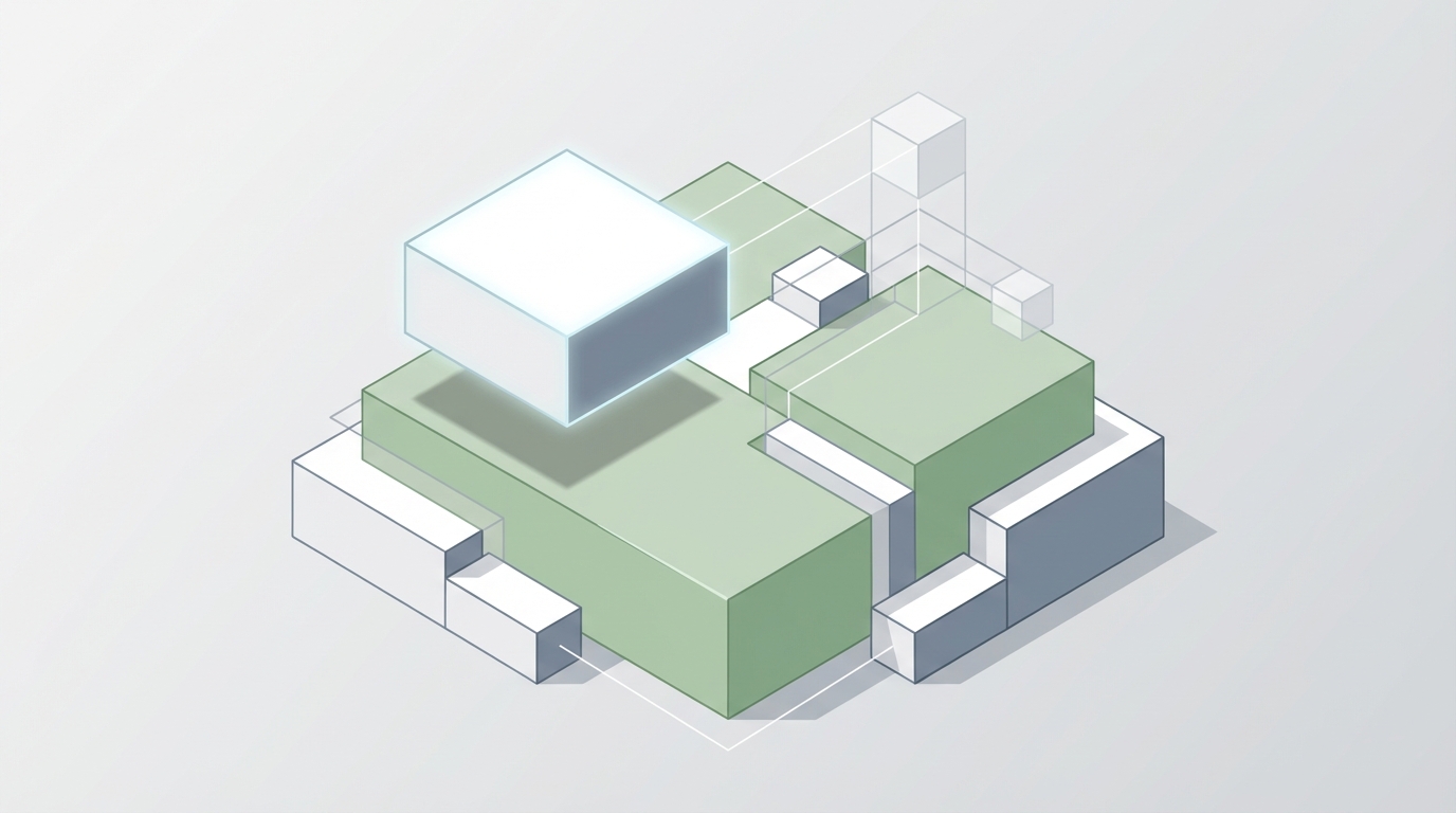 Ilustración isométrica de bloques financieros ajustándose ante un cambio.