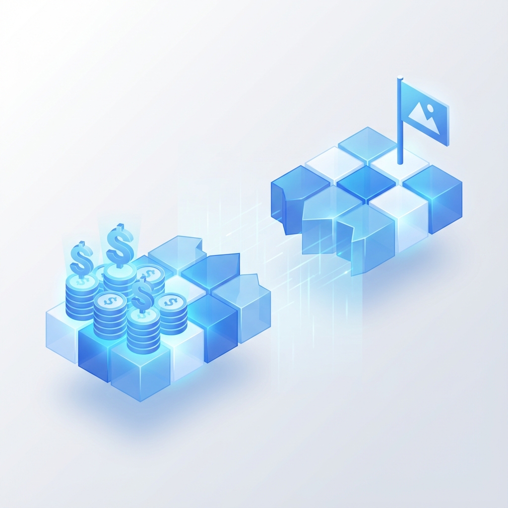 Ilustración isométrica de un puente financiero con una gran sección faltante en el medio.