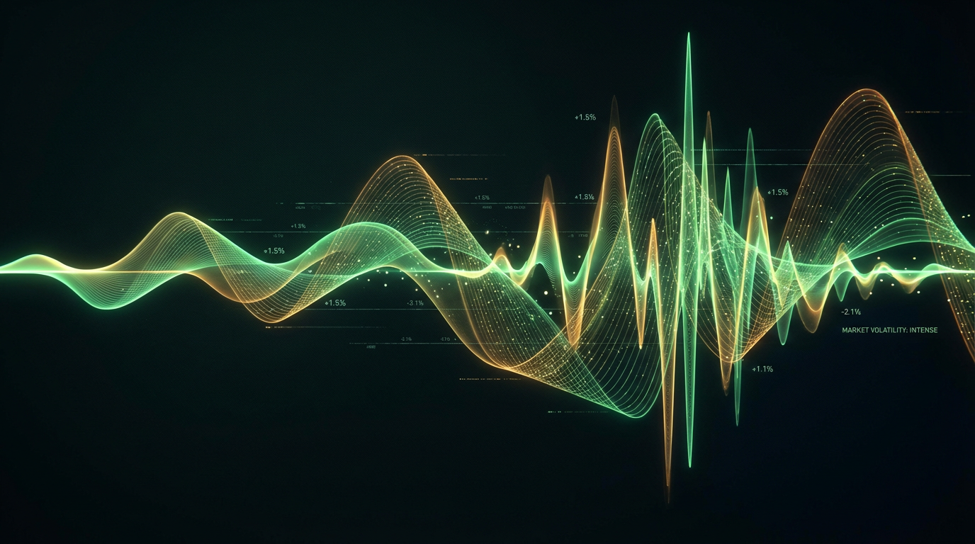 Ondas abstractas de datos financieros que muestran volatilidad sísmica.