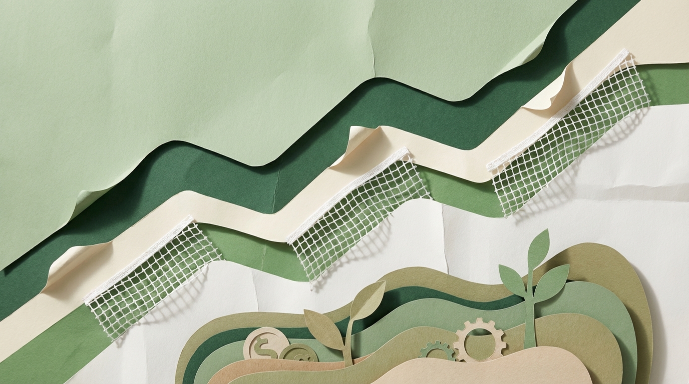 Collage artístico de texturas de red de tenis y gráficos de crecimiento financiero en papel.