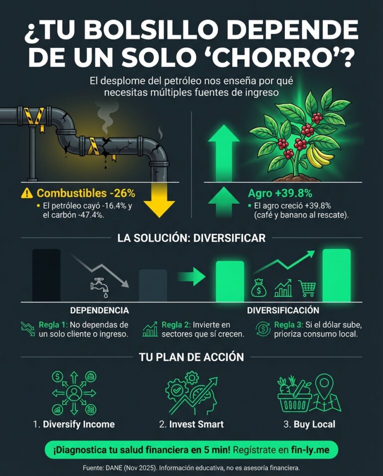 Las exportaciones cayeron porque dependemos demasiado del petróleo, mientras el agro saca la cara. Es como cuando tus ingresos dependen de una sola fuente que falla: si no diversificas, tu bolsillo sufre. ¿Estás cultivando nuevas fuentes de ingreso o esperando a que el crudo te salve? 📉🇨🇴