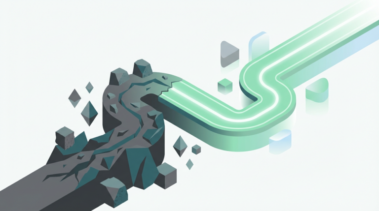 Ilustración isométrica de un camino que sube una pendiente empinada y luego se nivela en una carretera suave.