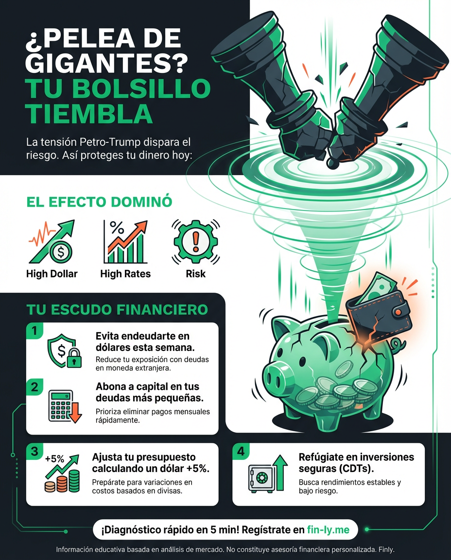 Cuando los grandes poderes pelean, tu bolsillo siente el sismo. Esta tensión diplomática es como cuando el dueño del local y tu proveedor discuten: el riesgo país sube y tus créditos se encarecen. ¿Sabes cómo proteger tu ahorro ante la incertidumbre de los mercados internacionales? 🇨🇴💰