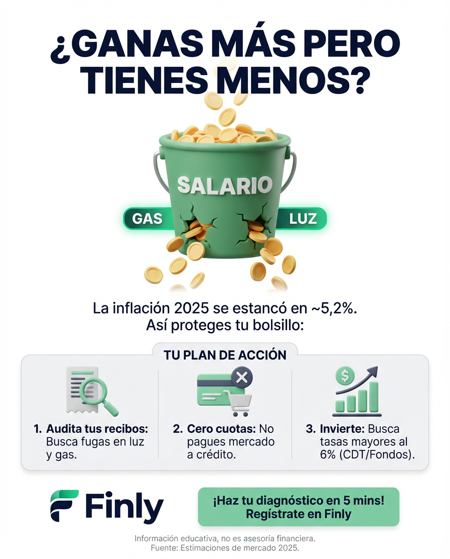 Sentir que tu salario sube pero el dinero rinde igual es la trampa de una inflación que no cede. Aunque ganes más, el costo del gas y la luz se devoran tu esfuerzo, dejando tu ahorro en pausa otro año. ¿Estás listo para ajustar tu presupuesto antes de que los precios decidan por ti? 🇨🇴📉