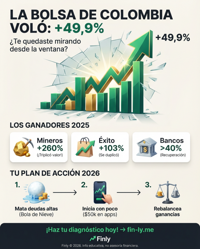 La bolsa colombiana voló un 49,9% en 2025, pero muchos se quedaron mirando desde la barrera sin saber cómo entrar. Es como ver una fiesta desde la ventana: las grandes empresas crecen mientras tus ahorros siguen quietos bajo el colchón. ¿Vas a seguir dejando que la inflación te gane o aprenderás a invertir en lo que ya conoces? 🇨🇴💰