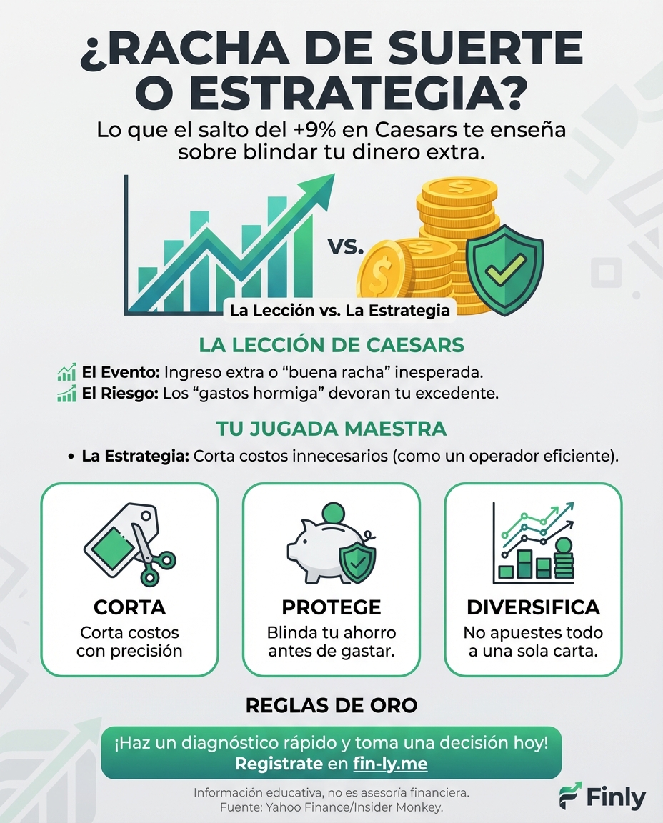 Las acciones de Caesars subieron un 9% tras una mejora en su calificación. Es como cuando recibes un bono inesperado: si no tienes un plan, el dinero se esfuma en gastos hormiga. ¿Sabes cómo aprovechar las rachas de buena suerte financiera para blindar tu ahorro? 🎰💰🇨🇴