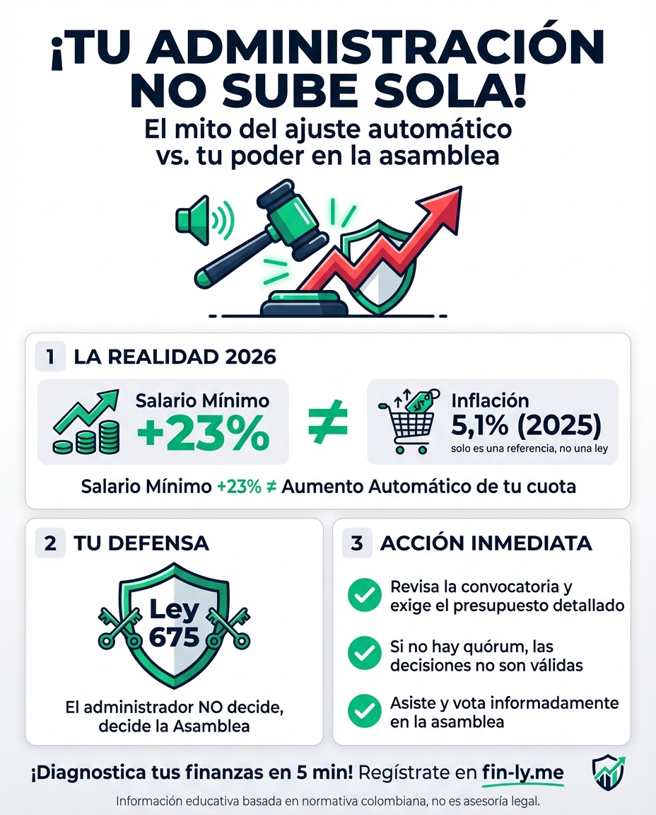 ¿Sientes que el aumento del salario mínimo se irá directo a la administración de tu edificio? Aunque los costos suben, la ley prohíbe ajustes automáticos sin tu voto en la asamblea. ¿Sabes cómo defender tu presupuesto familiar antes de que aprueben un alza injustificada? 🏢💰