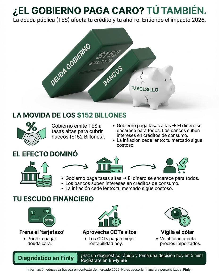 El Gobierno se está endeudando a tasas más altas para cubrir sus huecos, igual que cuando usas una tarjeta para pagar otra. Esta movida con los TES afecta qué tan caro será tu próximo crédito o si tu ahorro en el banco rendirá menos. ¿Estás preparado para un 2026 donde el costo de vivir seguirá presionando tu bolsillo? 🇨🇴💰