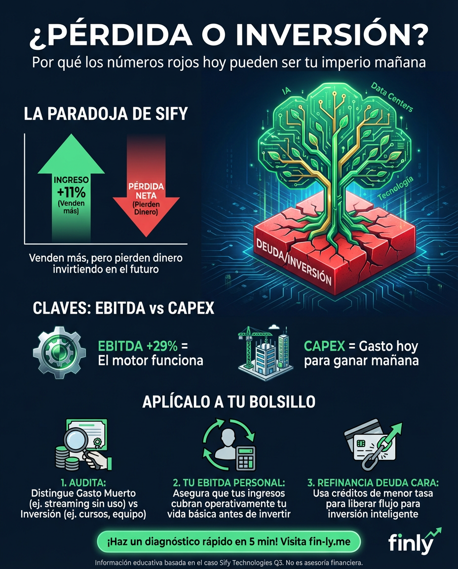 Sify invierte millones en tecnología mientras reporta pérdidas, igual que cuando gastas en un curso para ganar más pero tu cuenta sigue en rojo. Es la apuesta de 