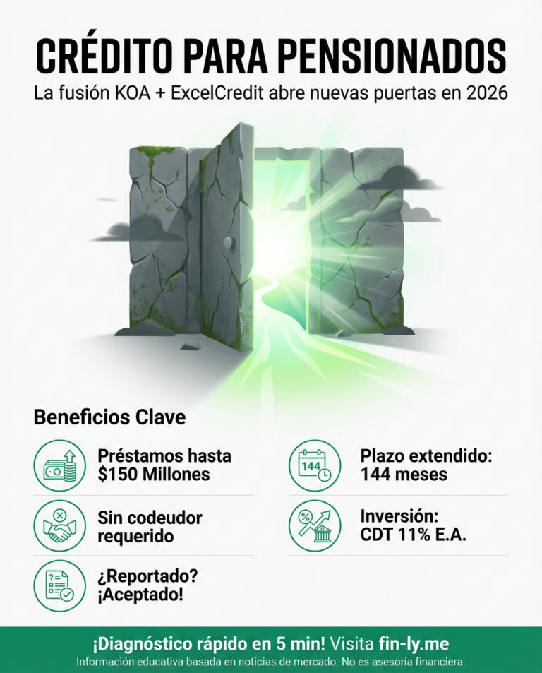 KOA y ExcelCredit se fusionan para ofrecer créditos a pensionados, incluso si están reportados. Es el alivio que necesitas si las deudas se sienten como un peso eterno y buscas una salida real. ¿Podría una libranza digital ser el respiro que tu bolsillo pide a gritos? 🇨🇴💰