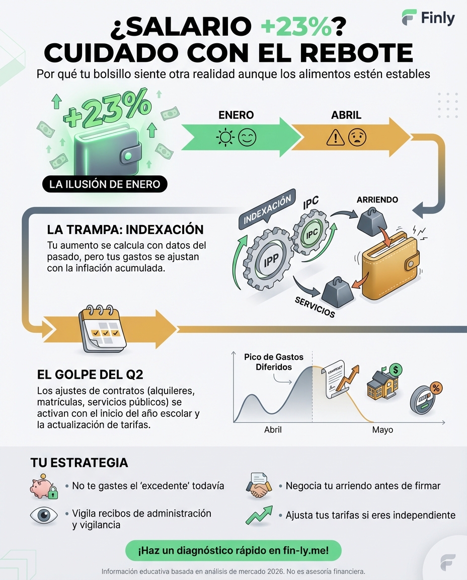 Te dicen que subir el salario no encarece la vida, pero tu bolsillo siente otra realidad cuando llegan los recibos. Aunque los alimentos parezcan estables hoy, arriendos y servicios suelen subir con retraso. ¿Estás preparado para el golpe que viene en el segundo trimestre? 💰🇨🇴
