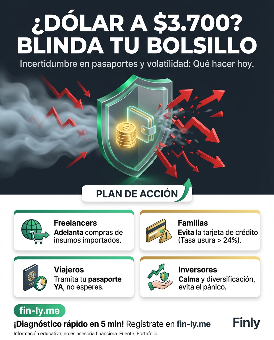 El dólar vuelve a los $3.700 y la incertidumbre ronda los trámites de pasaportes. Es como cuando sube el arriendo justo cuando planeabas un viaje: si no controlas tu flujo de caja, los imprevistos externos devoran tus ahorros. ¿Sabes cómo proteger tu bolsillo de estos cambios inesperados? 🇨🇴💰
