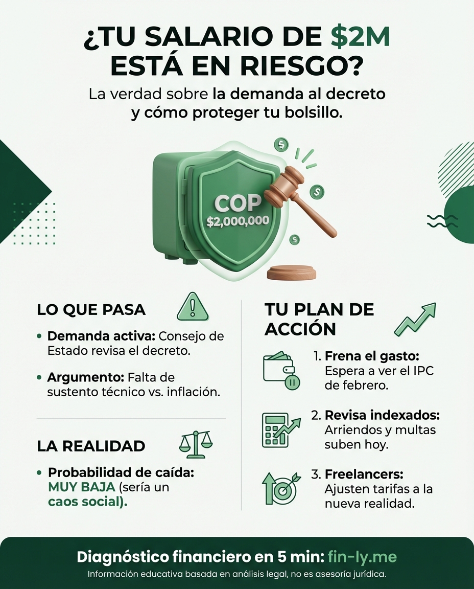 ¿Te ilusiona el aumento a $2 millones pero temes que todo suba de precio? Aunque demandaron el decreto del salario mínimo, es poco probable que tu bolsillo vea un retroceso. La verdadera pregunta es: ¿sabrás administrar ese aumento antes de que la inflación se lo coma? 🇨🇴💰