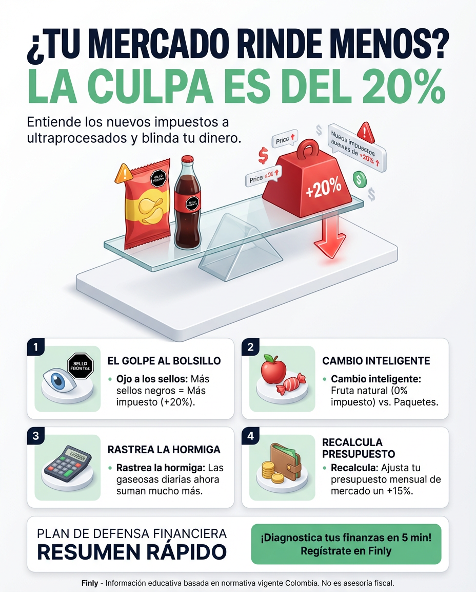 Los nuevos impuestos a ultraprocesados y bebidas azucaradas ya están aquí, afectando directamente tu mercado semanal. Es como ese 'gasto hormiga' que se vuelve gigante: si no ajustas tu consumo, el alza en el costo de vida se comerá tu ahorro. ¿Está tu presupuesto listo para esta nueva dieta forzosa? 🇨🇴💰