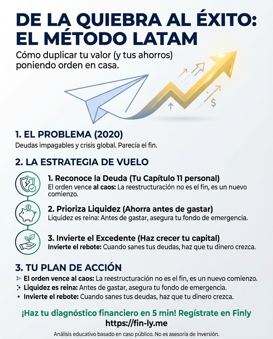Latam Airlines duplicó el valor de su acción tras superar su quiebra, demostrando que hasta las deudas más grandes tienen salida. Si sientes que tu presupuesto no despega, esta recuperación es el espejo de que con orden se puede volver a volar. ¿Estás listo para reestructurar tus finanzas y ver tus ahorros duplicarse? 🚀💰