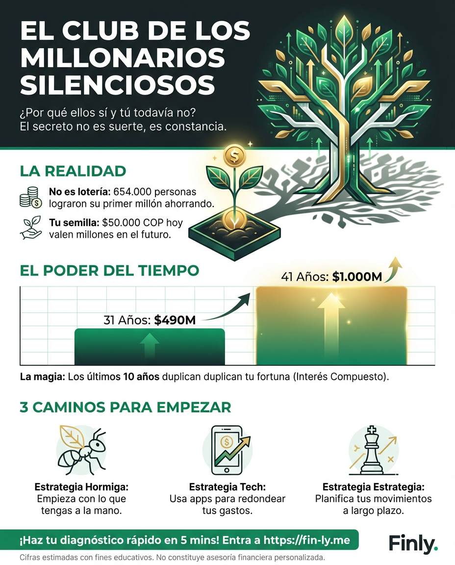 Hay un récord de personas logrando su primer millón de dólares ahorrando poco a poco. Es lo que te pasa cuando sientes que $50.000 no rinden, pero en realidad son la semilla de tu libertad si dejas de gastarlos en impulsos. ¿Estás dispuesto a esperar por tu 'yo' del futuro o seguirás pagando el hoy con deudas? 💰🇨🇴
