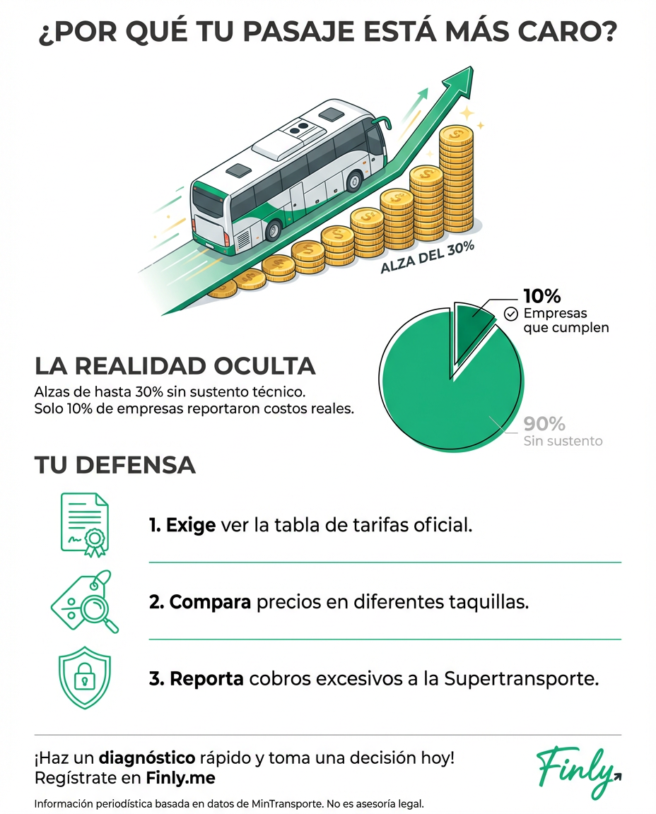 Viajar al pueblo te está costando hasta un 30% más sin que nadie explique por qué. Es como cuando te suben el arriendo sin aviso: un golpe directo a tu ahorro mensual que el Gobierno ya empezó a investigar. ¿Sabes si el bus que tomas hoy está cobrando lo justo o se está aprovechando de tu bolsillo? 🇨🇴🚌