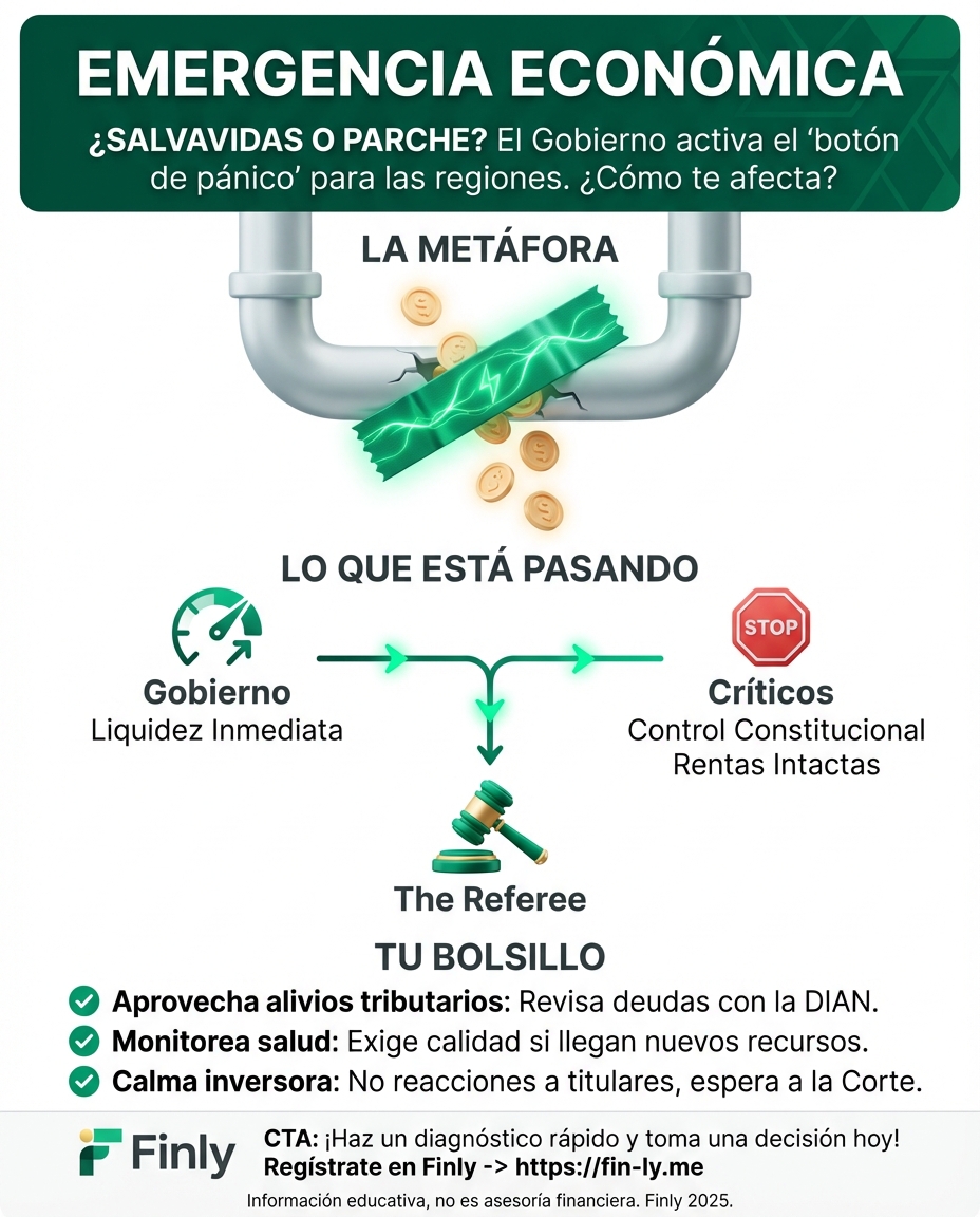 El Gobierno busca usar la 'emergencia económica' para mover plata rápido hacia las regiones, igual que cuando sacas un crédito de urgencia para tapar un hueco. Si tu presupuesto dependiera de decisiones externas que no controlas, ¿tendrías un plan B o esperarías a que alguien más te salve? 🇨🇴💰