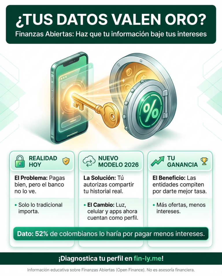 Imagina que tus datos bancarios trabajen para bajarte los intereses, en lugar de ser un secreto bajo llave. Con las Finanzas Abiertas, podrías usar tu historial de pagos para negociar mejores créditos y dejar de ser un número más. ¿Estás listo para tomar el control de tu información y que el banco compita por ti? 🇨🇴💰