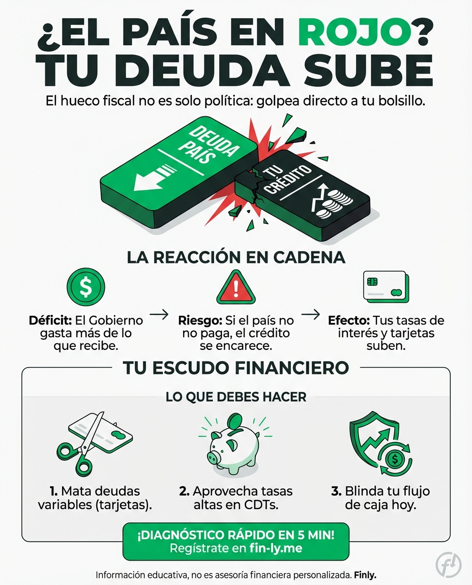 Cuando el país gasta más de lo que recibe, la deuda se vuelve impagable y el crédito se encarece para todos. Es como cuando usas una tarjeta para pagar otra: el hueco solo crece y tu bolsillo sufre las consecuencias. ¿Está tu presupuesto listo para un país con intereses al alza? 🇨🇴💰