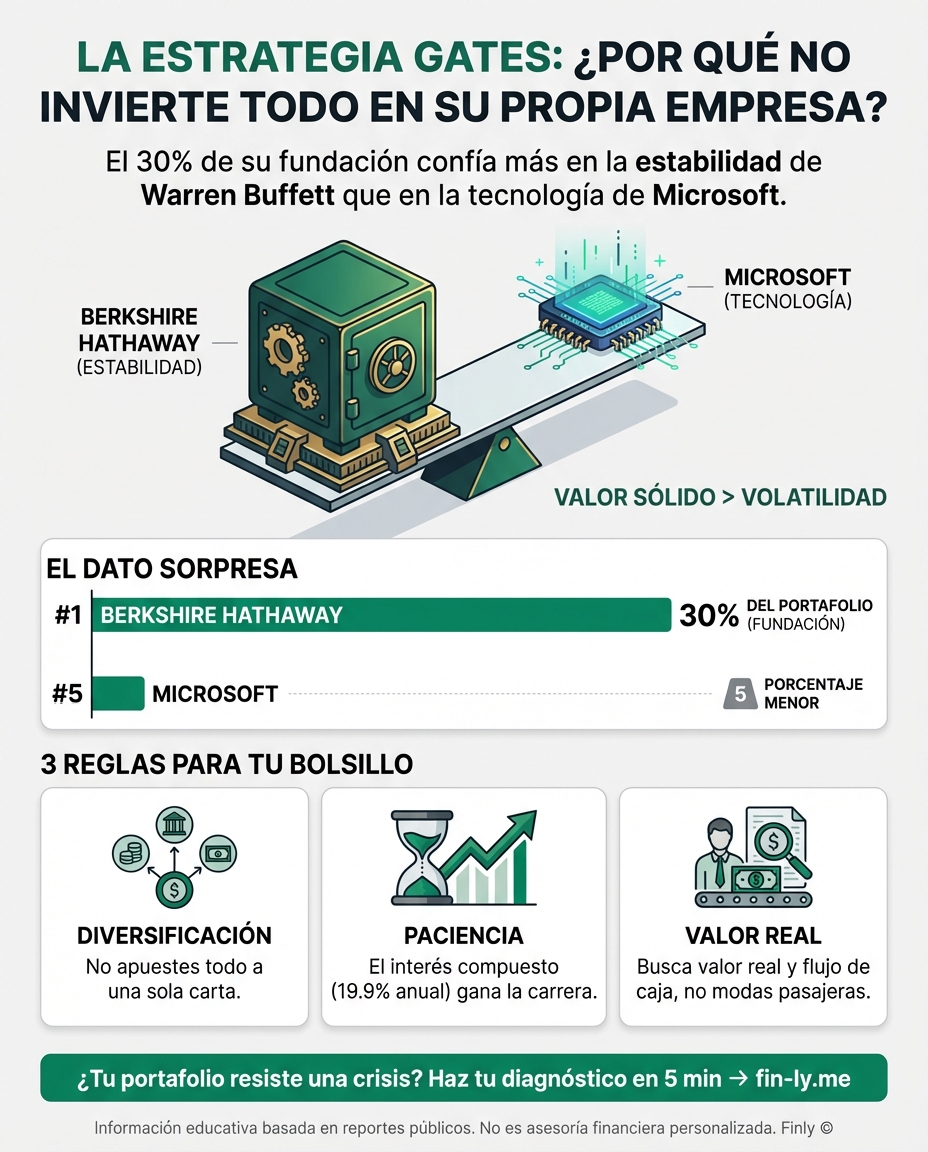 Bill Gates confía más en la estabilidad de Warren Buffett que en su propia empresa para proteger su fortuna. Es el mismo principio que necesitas: no pongas todos tus huevos en una sola canasta si quieres que tu ahorro sobreviva a la inflación. ¿Tu estrategia actual es de apostador o de multimillonario? 🇨🇴💰
