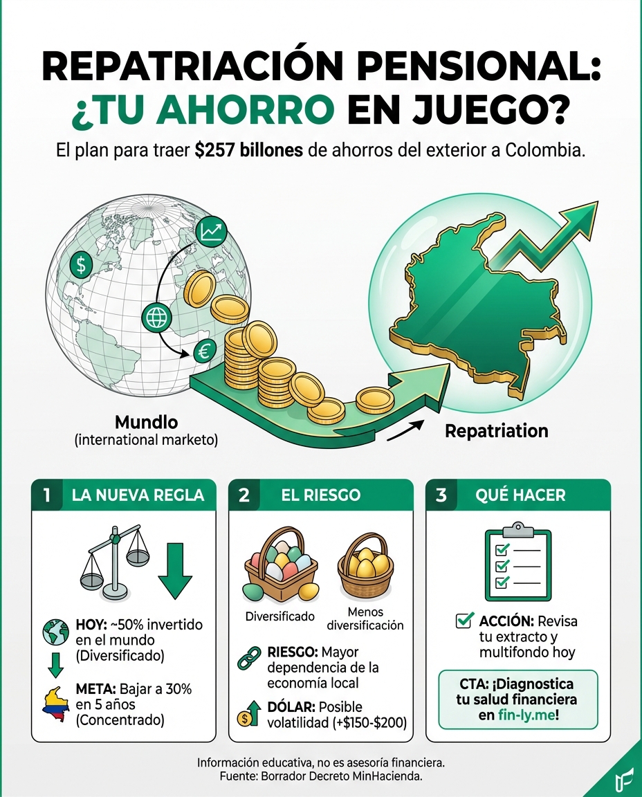 Tus ahorros para la vejez están por volver al país y esto podría afectar su rentabilidad. Es como si te obligaran a guardar tu plata en una sola alcancía en lugar de repartirla para evitar riesgos. ¿Está tu futuro financiero preparado para depender solo de la economía local? 🇨🇴💰