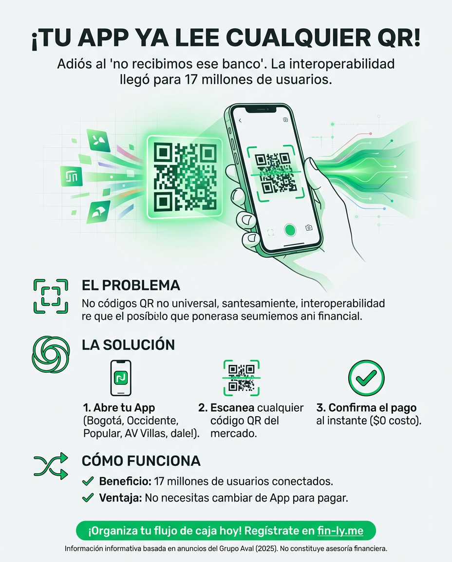 Ya no tienes que abrir mil apps para pagar: los bancos de Aval y dale! ahora leen cualquier QR. Es como cuando por fin unificas tus deudas y dejas de saltar entre fechas de pago; menos enredo, más control. ¿Estás aprovechando esta agilidad para organizar tu flujo de caja o solo para gastar más rápido? 🇨🇴💰