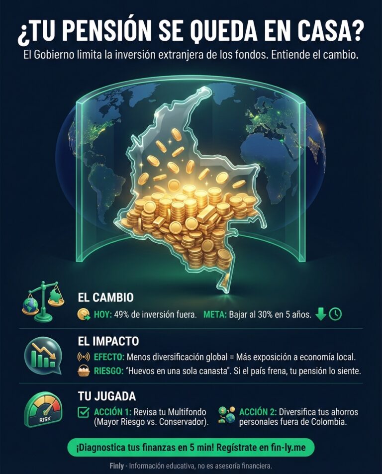 El Gobierno ordenó que tus ahorros para la vejez se queden en Colombia, limitando la inversión extranjera de los fondos. Esto es como si te obligaran a guardar todo tu dinero en un solo barrio: si al barrio le va mal, a ti también. ¿Sabes cómo proteger tu futuro si las reglas de tu pensión cambian? 🇨🇴💰