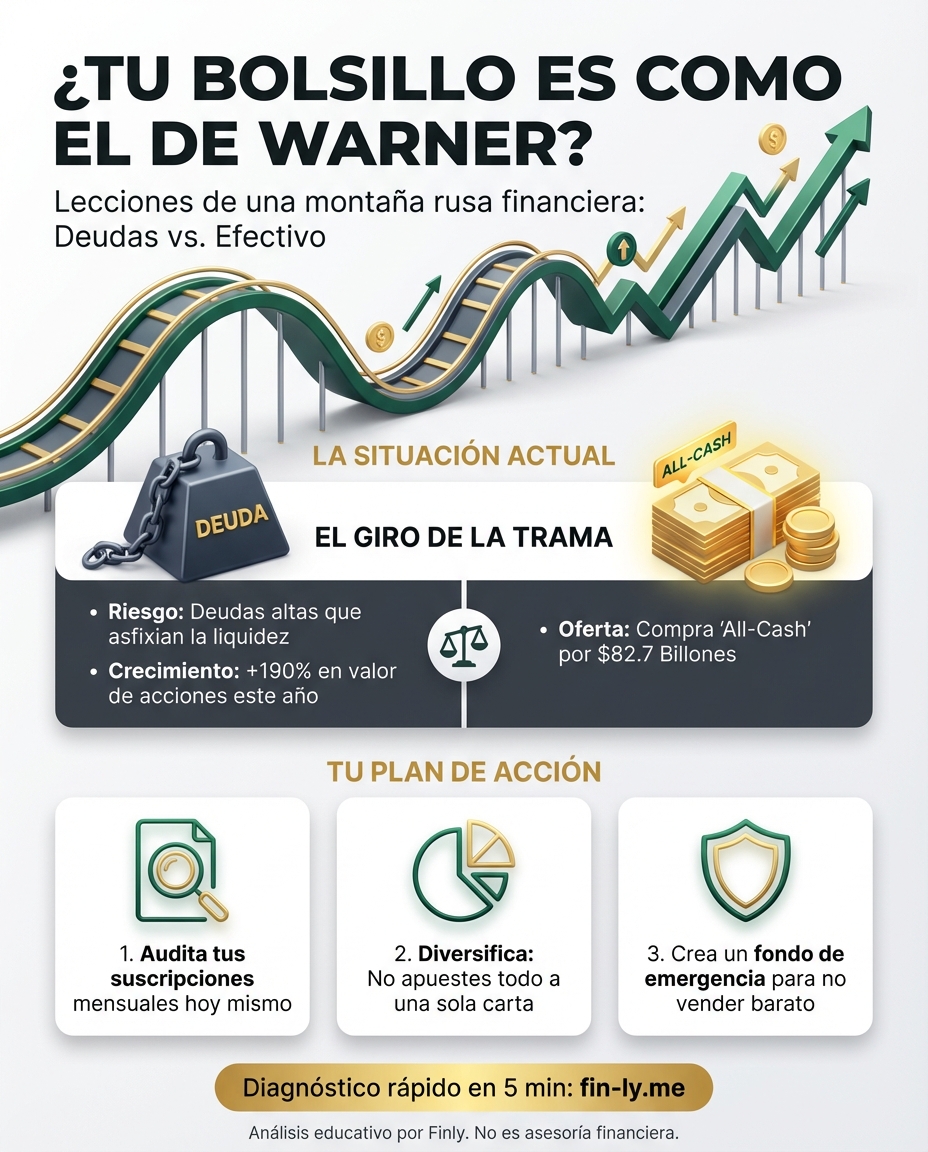 Warner Bros. está en la mira de los gigantes mientras sus deudas y ganancias suben y bajan como montaña rusa. Es lo que te pasa cuando tus ingresos crecen pero el costo de vida no te deja ahorrar un peso. ¿Estás listo para que un tercero tome el control de tu bolsillo o vas a reaccionar? 🇨🇴💰