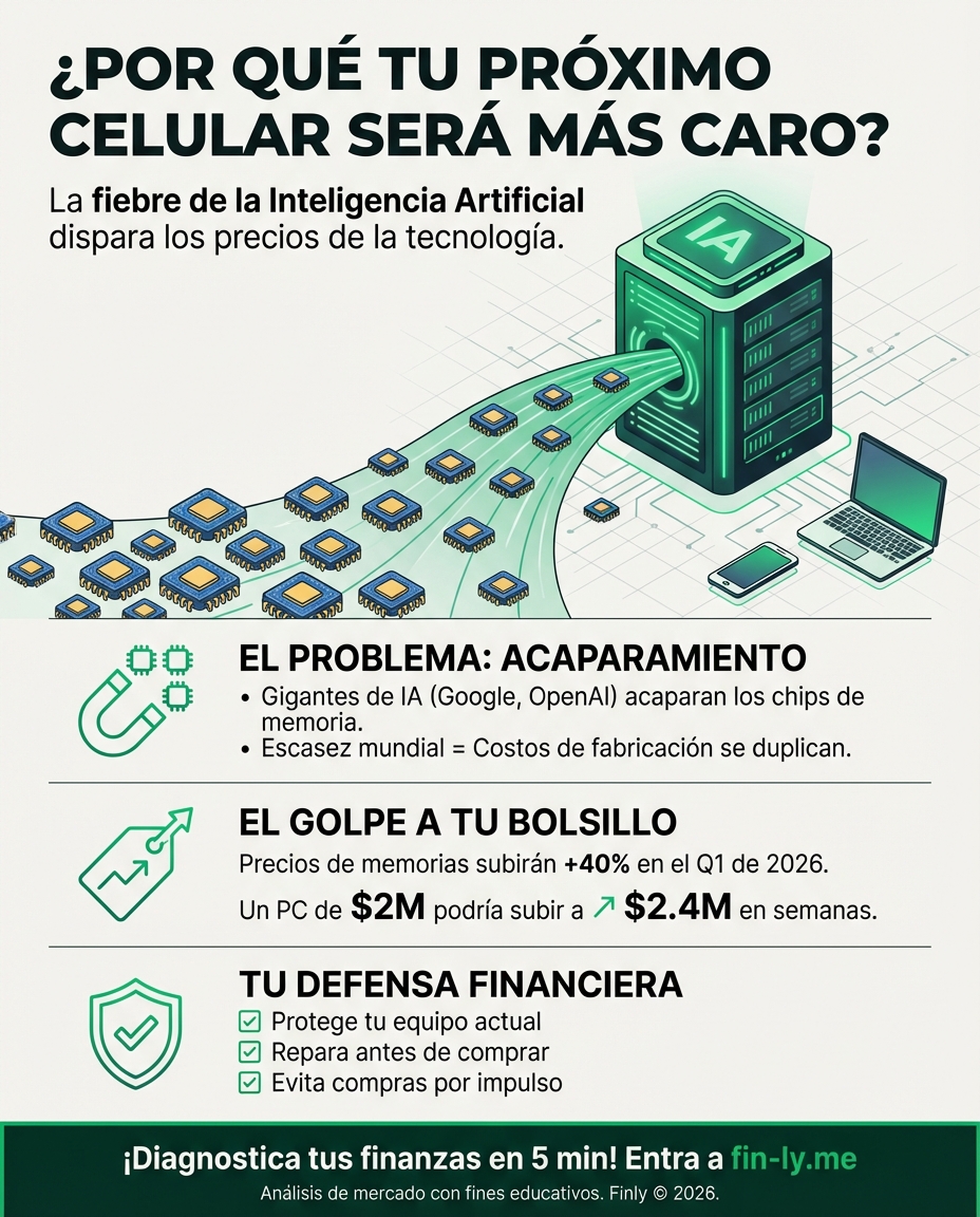 Tu próximo celular o PC será más caro por culpa de la IA. Es como cuando sube el arriendo justo cuando ibas a ahorrar: las grandes empresas acaparan los chips y tú terminas pagando el pato. ¿Estás listo para cuidar lo que tienes o te dejarás atrapar por otro gasto inflado? 🇨🇴💰