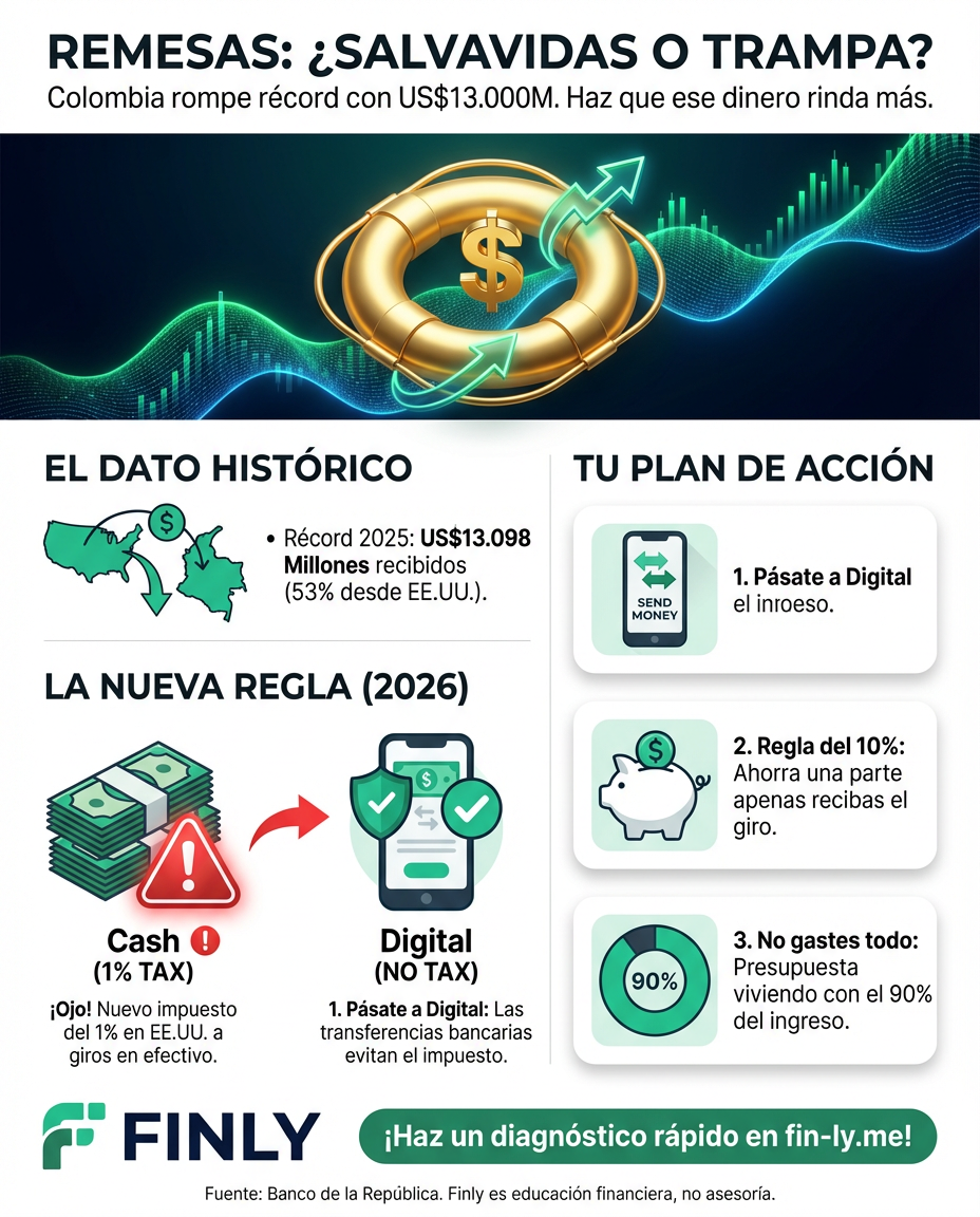 Colombia batió récord en remesas, pero que llegue más dinero de afuera suele significar que aquí el bolsillo sigue apretado. Es como recibir un salvavidas cuando no sabes nadar: ayuda, pero no soluciona el fondo. ¿Estás usando ese apoyo para pagar deudas o solo para sobrevivir al mes? 🇨🇴💰
