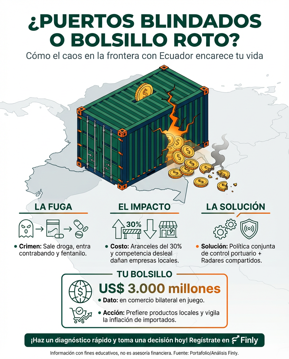 Cuando la seguridad en los puertos falla, el contrabando sube y los precios de lo que compras también. Esta alianza con Ecuador busca frenar mafias que encarecen tu costo de vida. ¿Estamos blindando las fronteras o solo poniendo parches a un bolsillo que ya no aguanta más aumentos? 🇨🇴💰