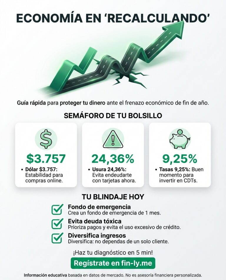 La economía crece pero con tropiezos, justo como cuando recibes un bono pero se te daña la nevera. Es el momento de los proyectos y el trabajo flexible, pero ¿estás preparado para que tu ingreso dependa de tu gestión y no de un sueldo fijo? Descubre cómo blindar tu bolsillo este fin de semana. 🇨🇴💰