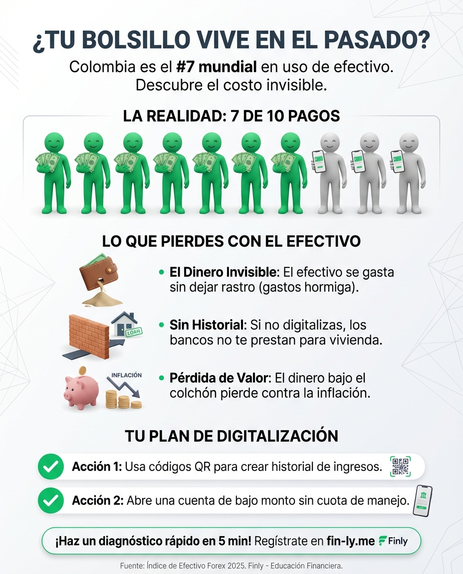 7 de cada 10 pagos en Colombia siguen siendo en efectivo, una señal clara de la informalidad y los costos que frenan tu bolsillo. Es como querer ahorrar pero seguir pagando comisiones invisibles por no estar digitalizado. ¿Tu dependencia del efectivo te está impidiendo ver dónde se escapa tu plata? 🇨🇴💰