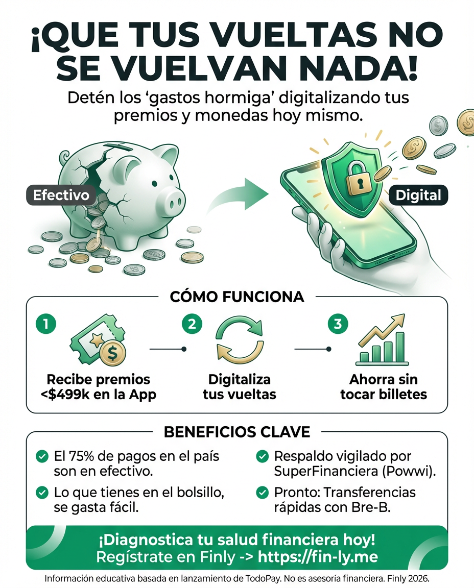 Ahora tus premios y vueltas pueden ser digitales, evitando que el efectivo se te escape de las manos en gastos hormiga. Es la solución ideal si siempre pierdes el rastro de lo que gastas en el día a día. ¿Será esta la herramienta para que por fin controles tus monedas? 💰🇨🇴