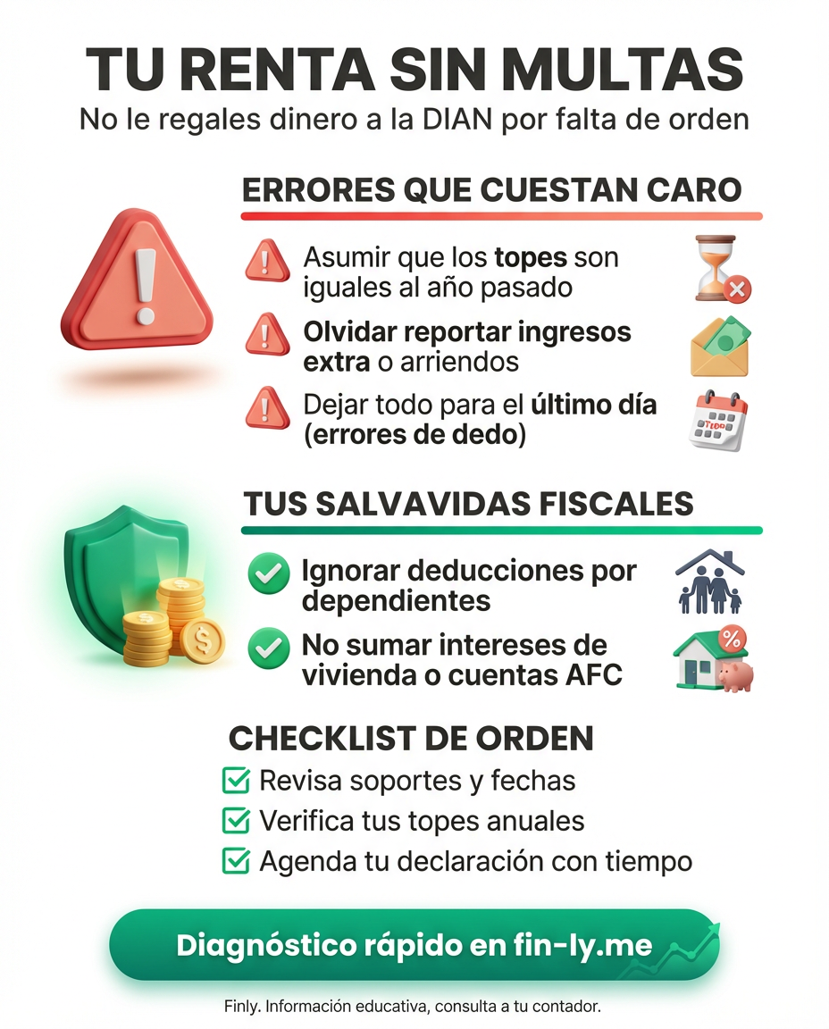 Declarar renta no es solo llenar un formulario; es evitar que un error de digitación o el olvido de un arriendo se conviertan en una multa de la DIAN. ¿Por qué regalarle dinero al Estado por falta de orden si podrías usar esos beneficios para tu propia casa o ahorro? 🇨🇴💰