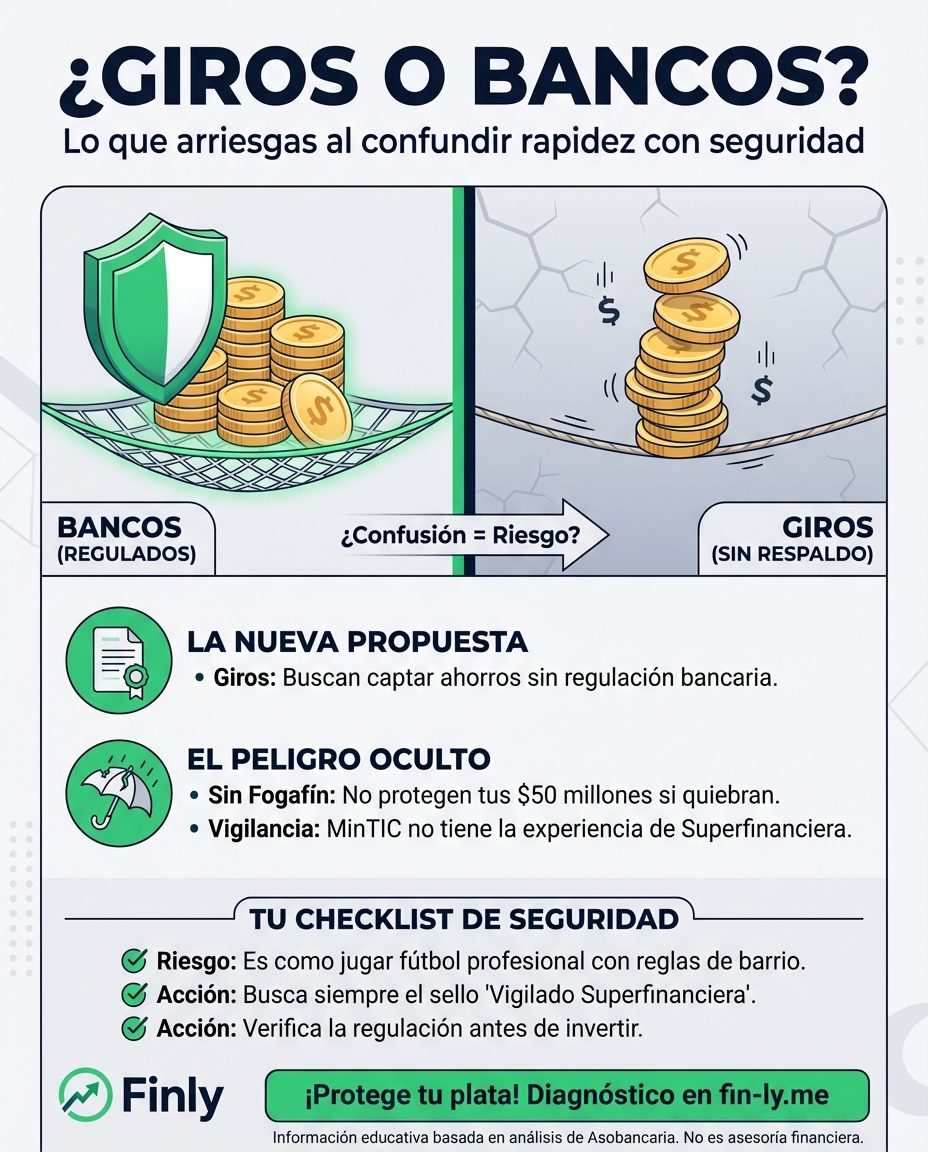 Ahora las empresas de giros quieren manejar tus ahorros, pero sin las garantías de un banco tradicional. Es como prestarle plata a un amigo sin firmar papeles: si algo falla, nadie te responde por tus $50 millones. ¿Estás dispuesto a arriesgar tu estabilidad por un trámite más rápido? 🇨🇴💰