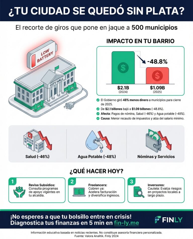 Los municipios se quedaron sin la mitad del dinero esperado para cerrar el año y ahora deben elegir entre pagar nómina o inversión. Es el mismo dilema que enfrentas cuando un gasto inesperado te obliga a elegir entre pagar el arriendo o la tarjeta. ¿Tienes un plan B para cuando tus ingresos fallen? 🇨🇴💰