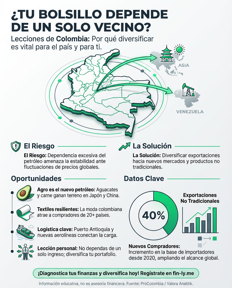 Colombia busca nuevos mercados en Asia y Venezuela para no depender solo de un vecino. Es como tu bolsillo: si solo tienes una fuente de ingresos, cualquier crisis te tumba. ¿Estás diversificando tus opciones o esperando a que el mercado decida por ti? 🇨🇴💰