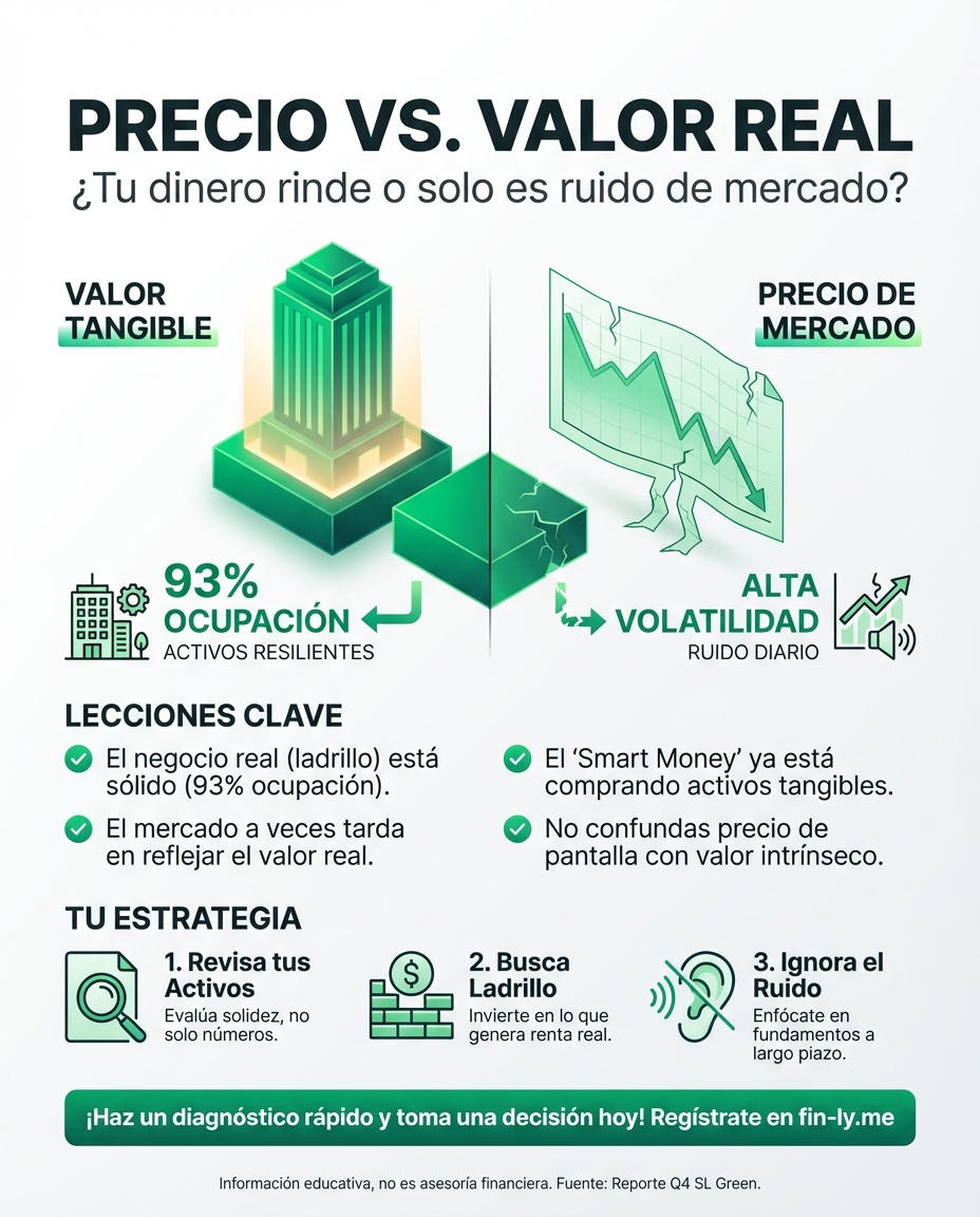 SL Green celebra oficinas llenas mientras el mercado duda de su valor. Es como cuando trabajas más pero sientes que tu sueldo no rinde: el éxito está ahí, pero la cuenta no lo refleja. ¿Sabes cuánto valen realmente tus activos hoy o solo miras el saldo de la tarjeta? 🇨🇴💰
