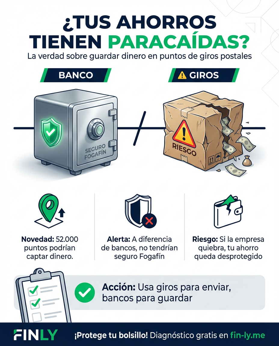 Imagina guardar tus ahorros en un sitio que no te garantiza devolverlos si quiebra. Esto podría pasar con el nuevo decreto de giros postales: más facilidad para mover plata, pero sin el seguro que protege tu bolsillo. ¿Arriesgarías el esfuerzo de tu mes por un punto de atención más cercano? 🇨🇴💰