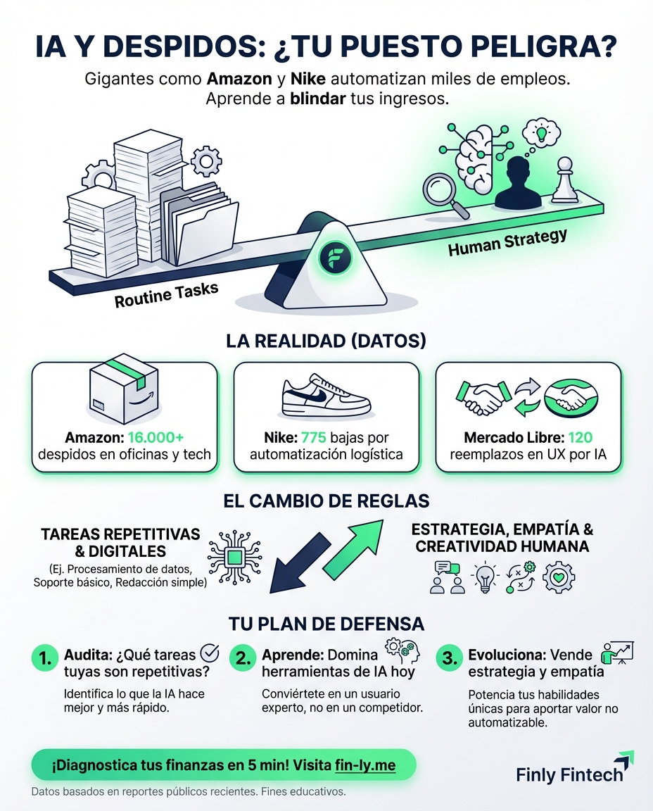 Gigantes como Amazon y Nike están reemplazando miles de empleos por IA para reducir costos. Es lo que sientes cuando automatizan tu proceso y temes que tu habilidad ya no baste para pagar las cuentas. ¿Estás invirtiendo en aprender lo que una máquina aún no puede hacer? 🇨🇴📉