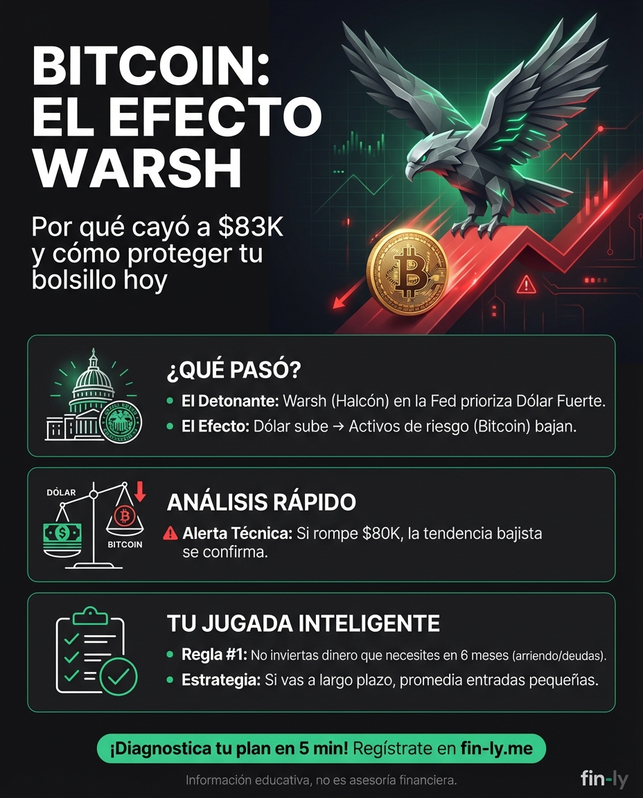 Bitcoin cayó a $83,000 tras el anuncio del nuevo jefe de la Fed, recordándonos que hasta la inversión más moderna depende de decisiones externas. Es lo mismo que sientes cuando un cambio de ley afecta tu bolsillo justo cuando empezabas a ahorrar. ¿Estás preparado para que tu plan financiero sobreviva a la volatilidad? 📉💰