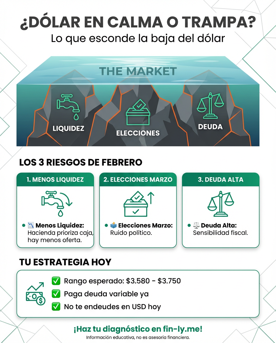 Aunque el dólar parece dormido, la falta de liquidez y el ruido político en febrero podrían despertar la volatilidad. Es como cuando crees que tus gastos están bajo control hasta que un imprevisto te obliga a usar la tarjeta. ¿Estás listo para proteger tu bolsillo si la divisa vuelve a saltar? 🇨🇴💰