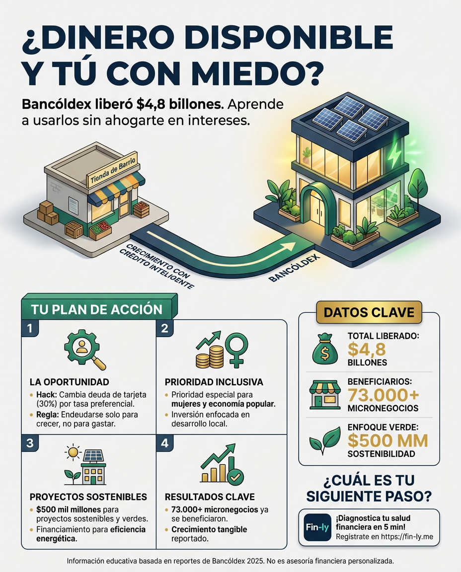 Bancóldex inyectó billones a pequeños negocios, pero muchos emprendedores siguen asfixiados por falta de liquidez. Es el drama del Freelancer Ansiedad: hay crédito disponible, pero el miedo a la deuda detiene el crecimiento. ¿Sabes cómo usar estos recursos sin que los intereses se coman tu paz? 💰🇨🇴