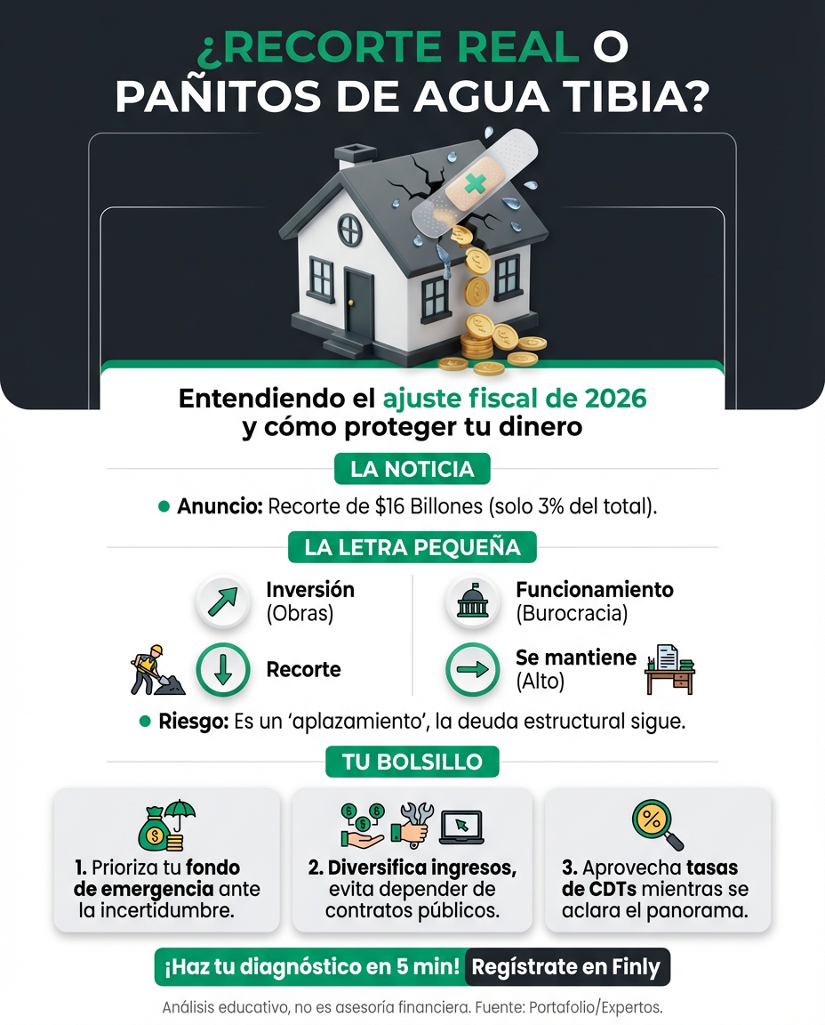 El Gobierno anuncia recortes para 2026, pero expertos advierten que es un paño de agua tibia. Es como cuando prometes gastar menos en salidas pero no cortas la suscripción que no usas; el alivio es temporal, pero la deuda sigue ahí. ¿Sabes identificar qué gastos de tu casa son realmente estructurales? 🇨🇴💰