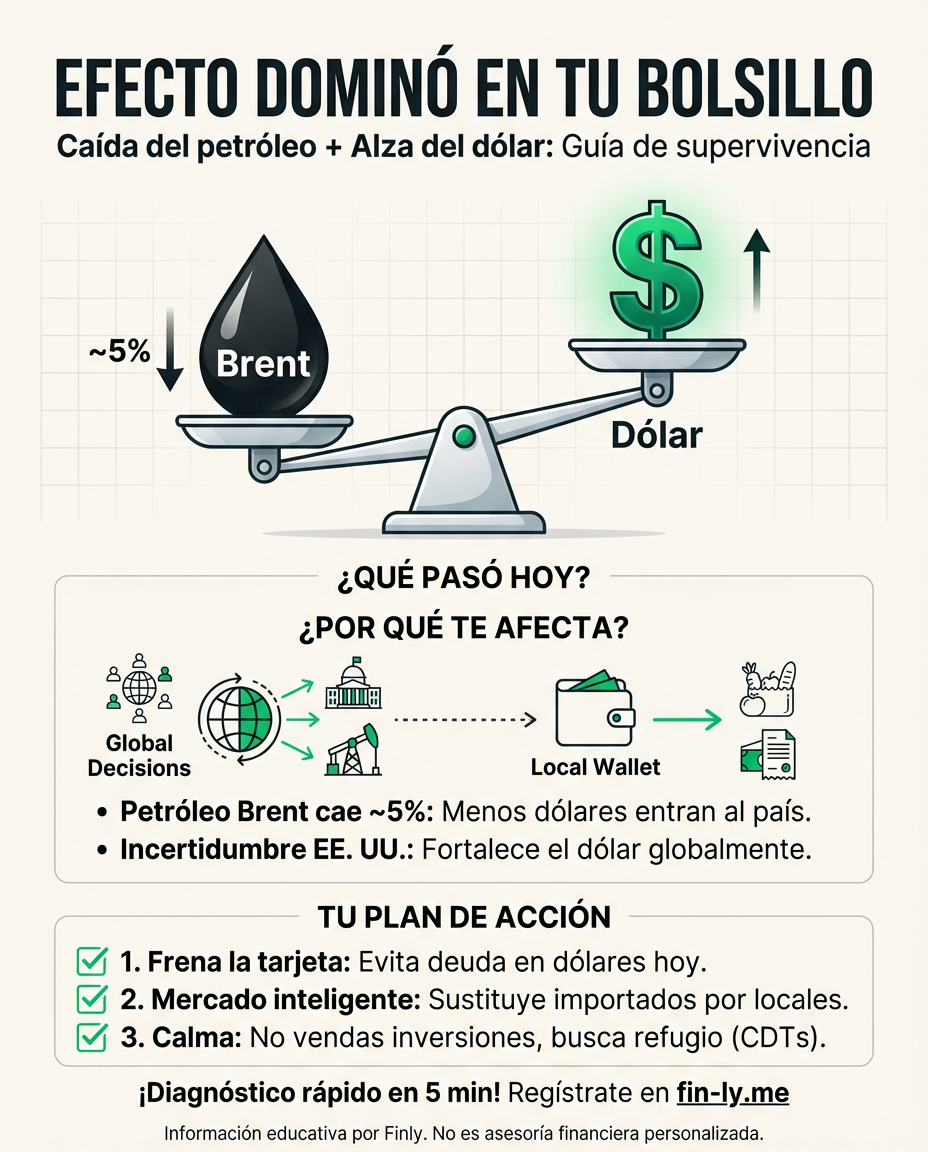 El petróleo y las bolsas caen por decisiones en EE. UU., recordándonos que lo que pasa afuera siempre golpea tu bolsillo. Es como cuando confías en un ingreso extra que no llega: la incertidumbre global frena las inversiones. ¿Estás preparado para que el dólar y la gasolina cambien tus planes hoy? 📉💰