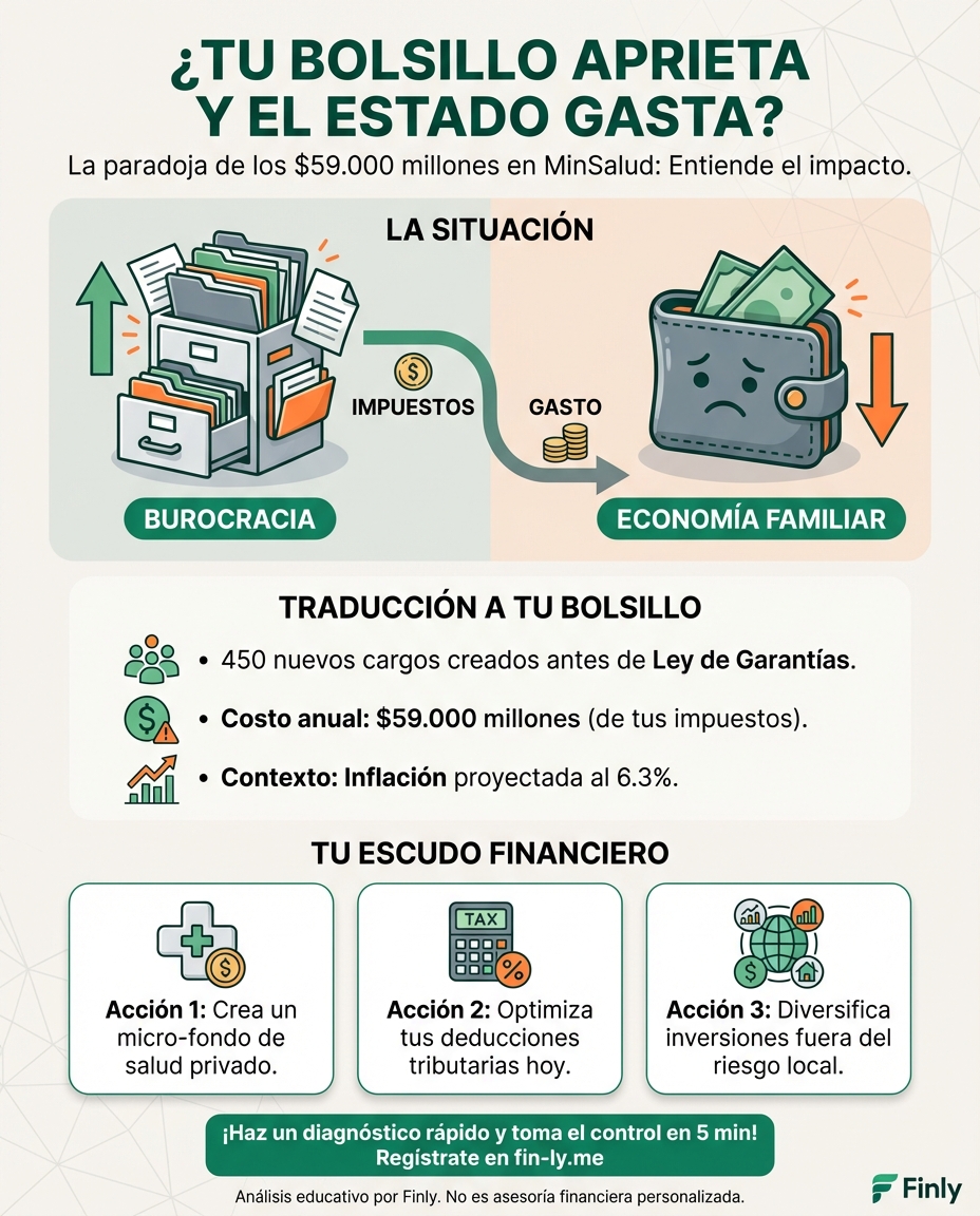 Mientras tu presupuesto familiar lucha contra los precios, MinSalud gasta $59.000 millones en nuevos puestos. Es como si en tu casa, debiendo el arriendo, decidieras contratar más gente en lugar de pagar deudas. ¿Cómo blindar tu bolsillo cuando el gasto público no da ejemplo? 🇨🇴💰