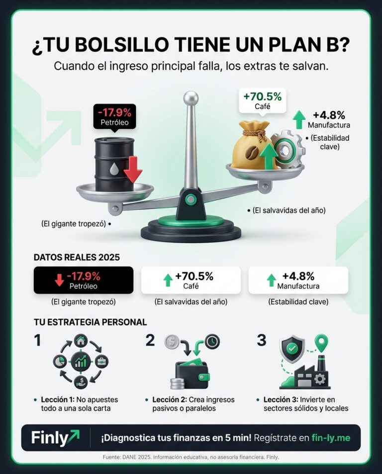 Mientras el petróleo cae, el agro y las manufacturas sacan la cara por el país. Es como cuando pierdes un ingreso extra pero tus ahorros y un segundo trabajo te salvan el mes. ¿Estás diversificando tus fuentes de dinero o dependes de un solo 'petróleo' que podría fallar? 🇨🇴💰
