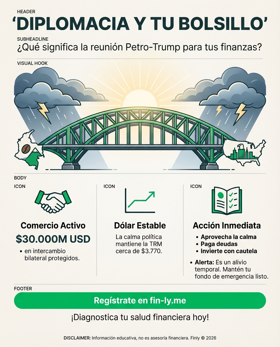 La calma entre Petro y Trump parece abrir puertas al comercio, pero la incertidumbre sigue ahí. Es como cuando refinancias una deuda: el alivio es real, pero el éxito depende de tu disciplina para ejecutar. ¿Sabrás aprovechar la estabilidad del dólar antes de que cambie el clima político? 🇨🇴💰
